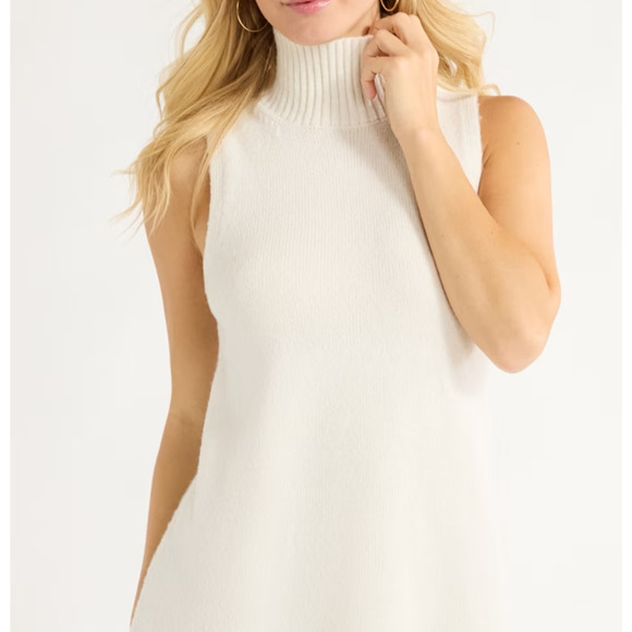 Free Assembly Womens Sleeveless Turtleneck Sweater Mini Dress Egret Size M - Picture 6 of 7